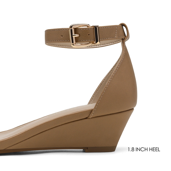 Open Toe Low Wedge Sandals - NUDE PU - 3